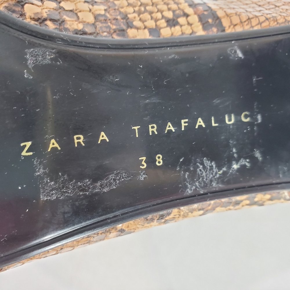 Zara Brown Snakeskin Block Heel Ankle Boot Bootie Size 7.5-8 EU 38 Animal Print - Picture 11 of 13